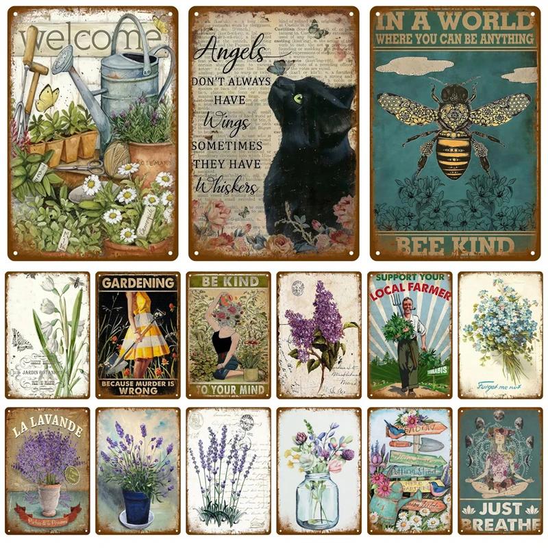 Vintage Flowers For Garden Decorations Retro Metal Sign Home Wall Art Mural Tin Sign Room Decor Plaque Plate Gift Farm Painting