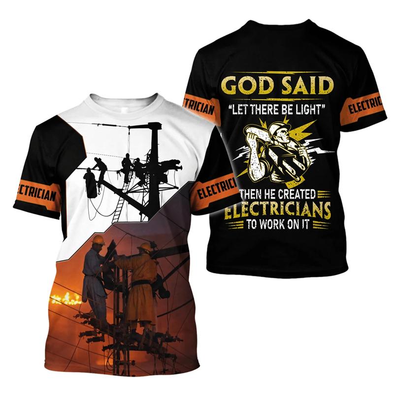 Fashion 3D Print T-Shirt For Men Electrician Uniform Leisure O-neck Oversized