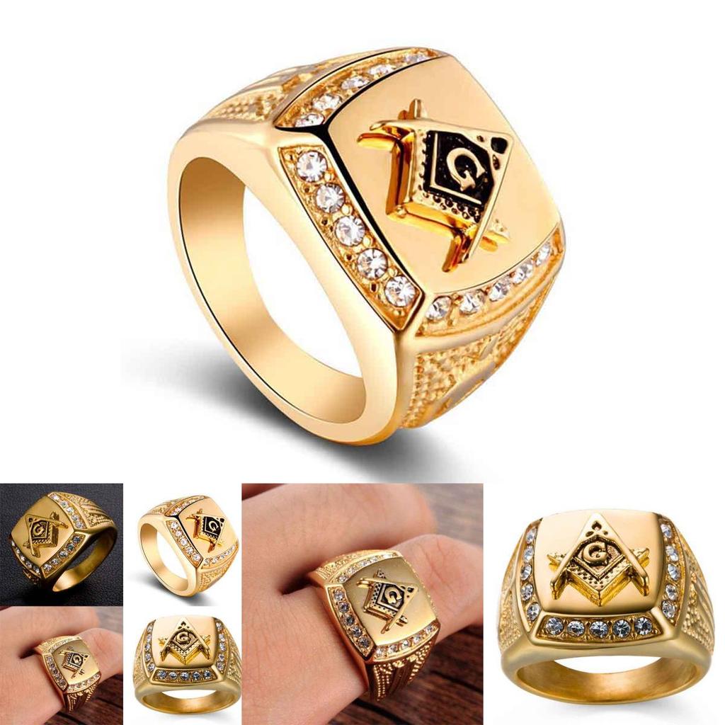 Masonic Fashion Rhinestone Symbol Ring Mens Ring Hip Hop Tide Jewelry Fashion