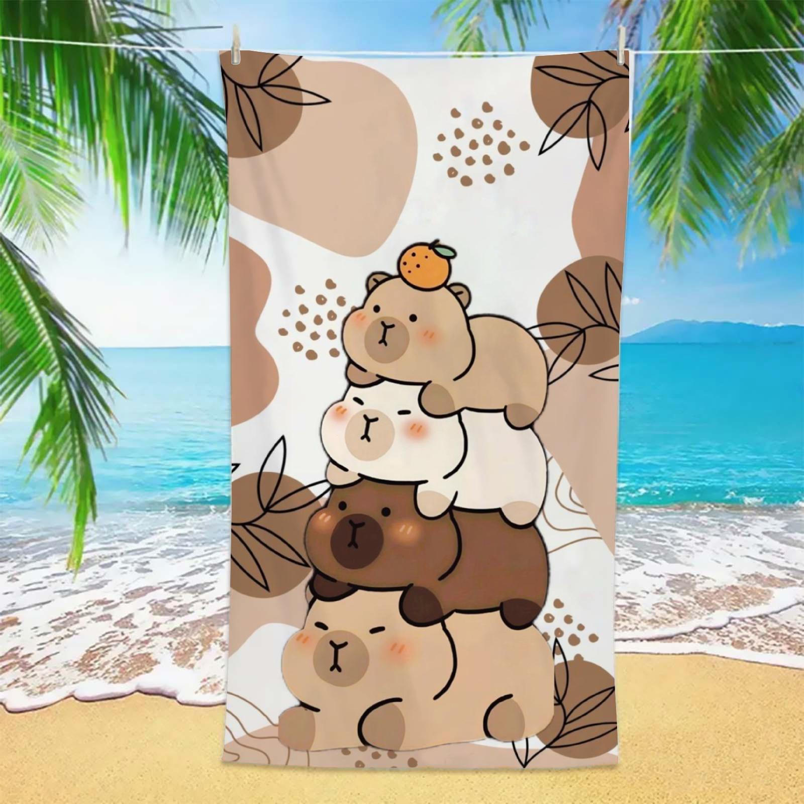 

Cute Capybara Beach Towel 1pc Super Absorbent Soft Microfiber Towel for Beach Pool Travel Spa Gift for Kids Women Summer W30*H60(CM)