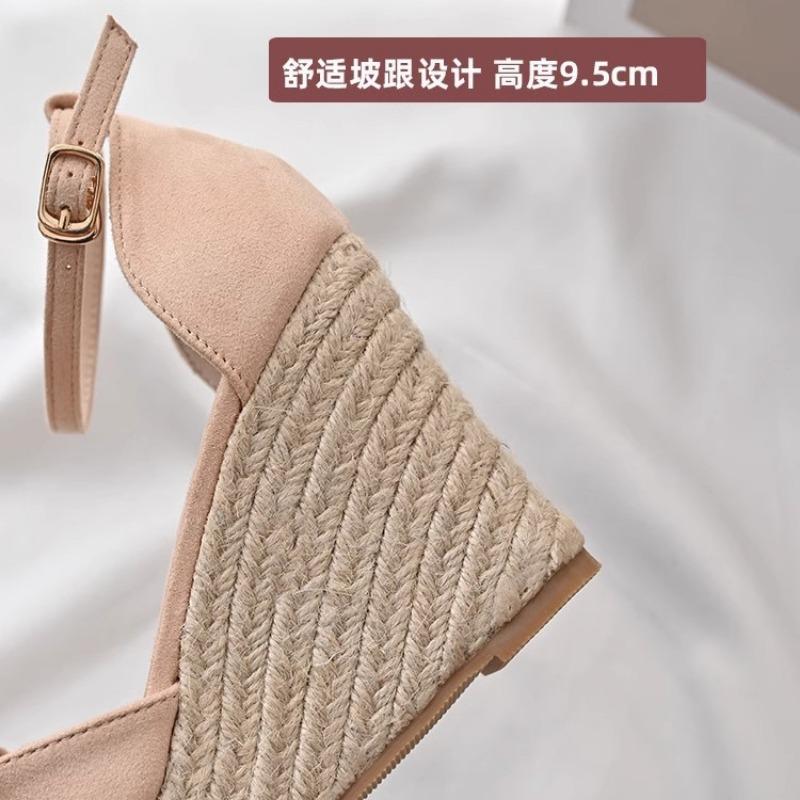 Straw Printing Wedge Heel Sandals Women's Summer Wear New Small High Bow High Heel Sandals