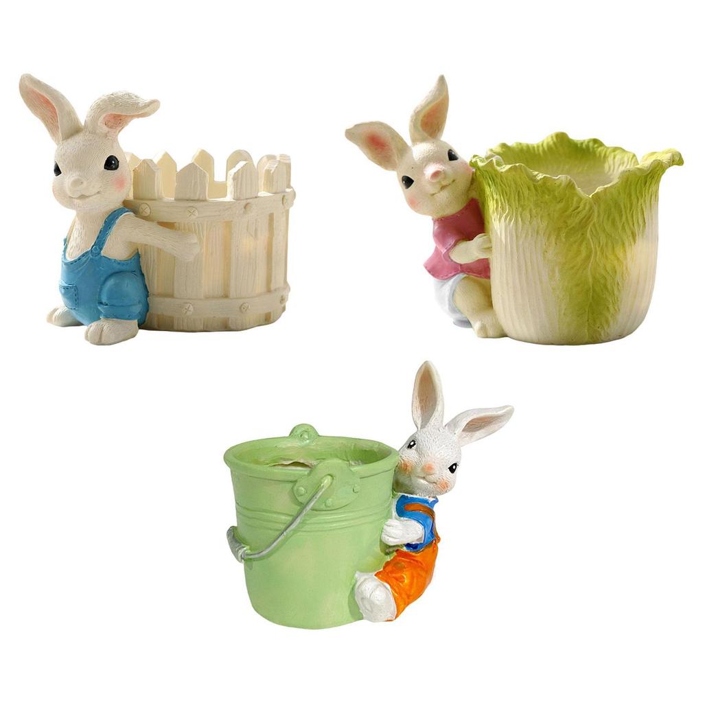 Bunny Statue Flowerpot Cute Rabbit Figurine Garden Flower Pot for Courtyard