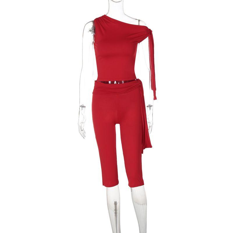 Slant Collar Top Slim Fit Pants Set Diagonal Collar Sexy Top Slim-Fit Pants Suit