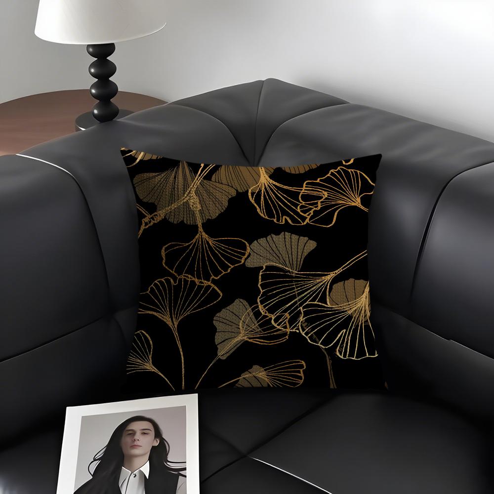 Ginkgo Leaves Luxury Cushion Cover Natural Linen Organic Fabric Double-Sided Printing Sofa Home Decor Gift Pillow Case