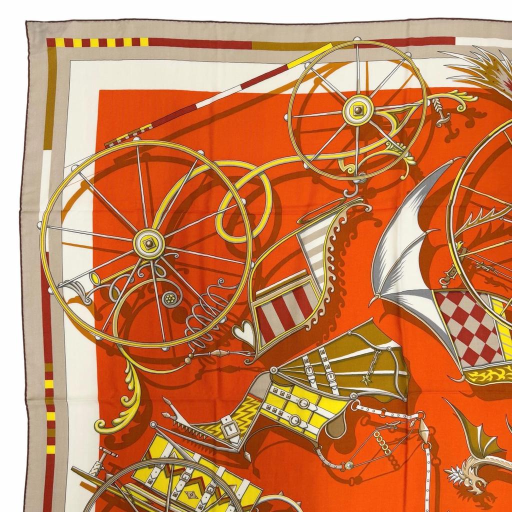Pristine HERMES scarf Carriages in elaborate designs cashmere Women Used