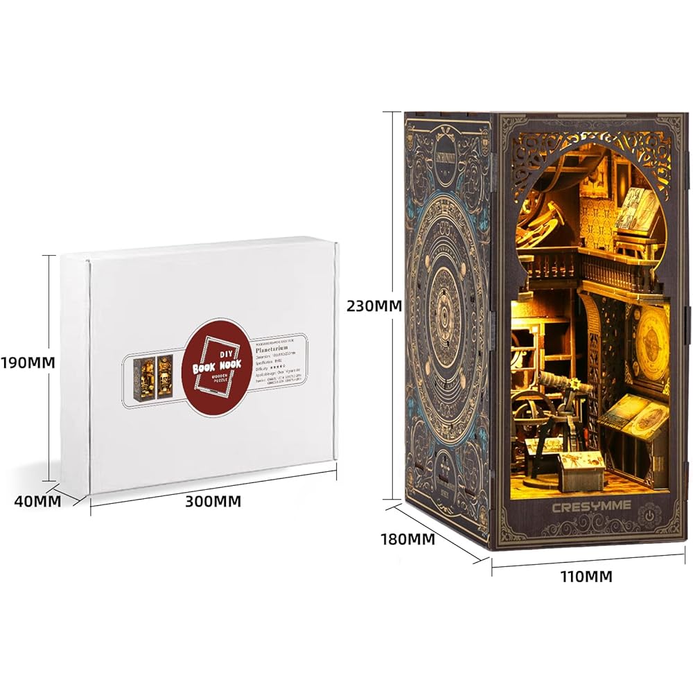 CRESYMME Miniature Dollhouse Book Nook Kit Wooden DIY 3D Model Astronomy Museum