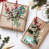 Red Artificial Berry Picks 7 Fork Branch Frosted Green Leaves Holly Berry Branches Christmas Picks Flexible Stem Plastic Berries