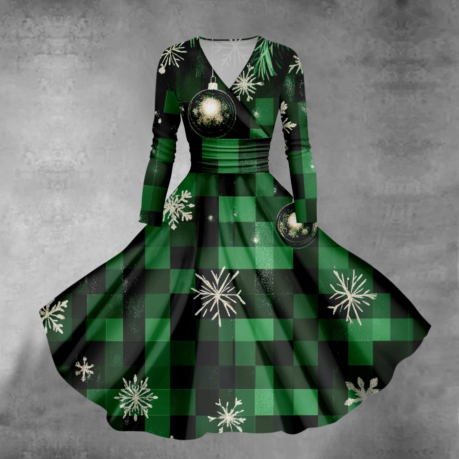 

Женское облегающее платье свободного кроя с принтом рождественской елки и снежинок, V-образным вырезом и длинными рукавами XXXL