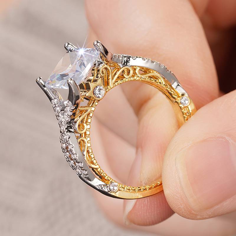 

Huitan Aesthetic Two-tone Style Finger Ring Lady Shiny Princess Square CZ Zircon for Engagement Luxury Wedding Band Accessories 6