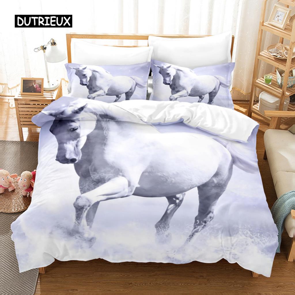 

Комплект постельного белья с изображением лошади, белый и коричневый, с рисунком лошади, с рисунком диких животных, фермерский дом, ковбои, королева, полиэстер, пододеяльник EU single(135x200cm)