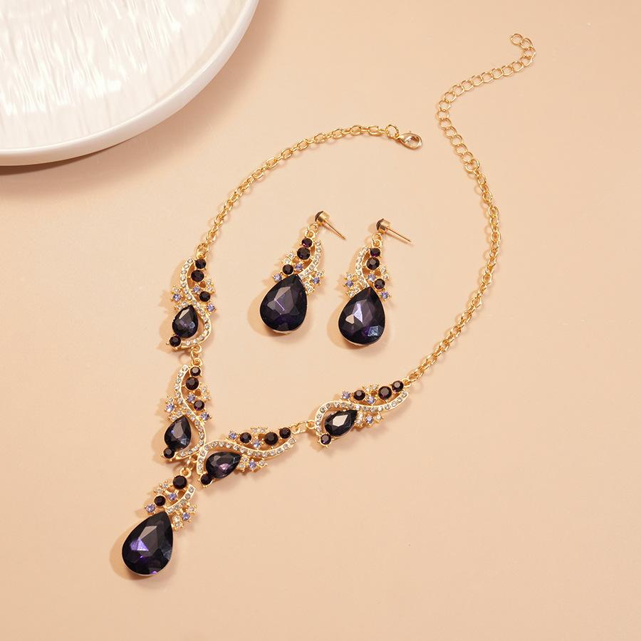 2 Pcs Inlaid Rhinestone Water Drop Necklace Earring Zircon Sets for Women 2025 Hot Sale Personalized Wedding Bride Accessories