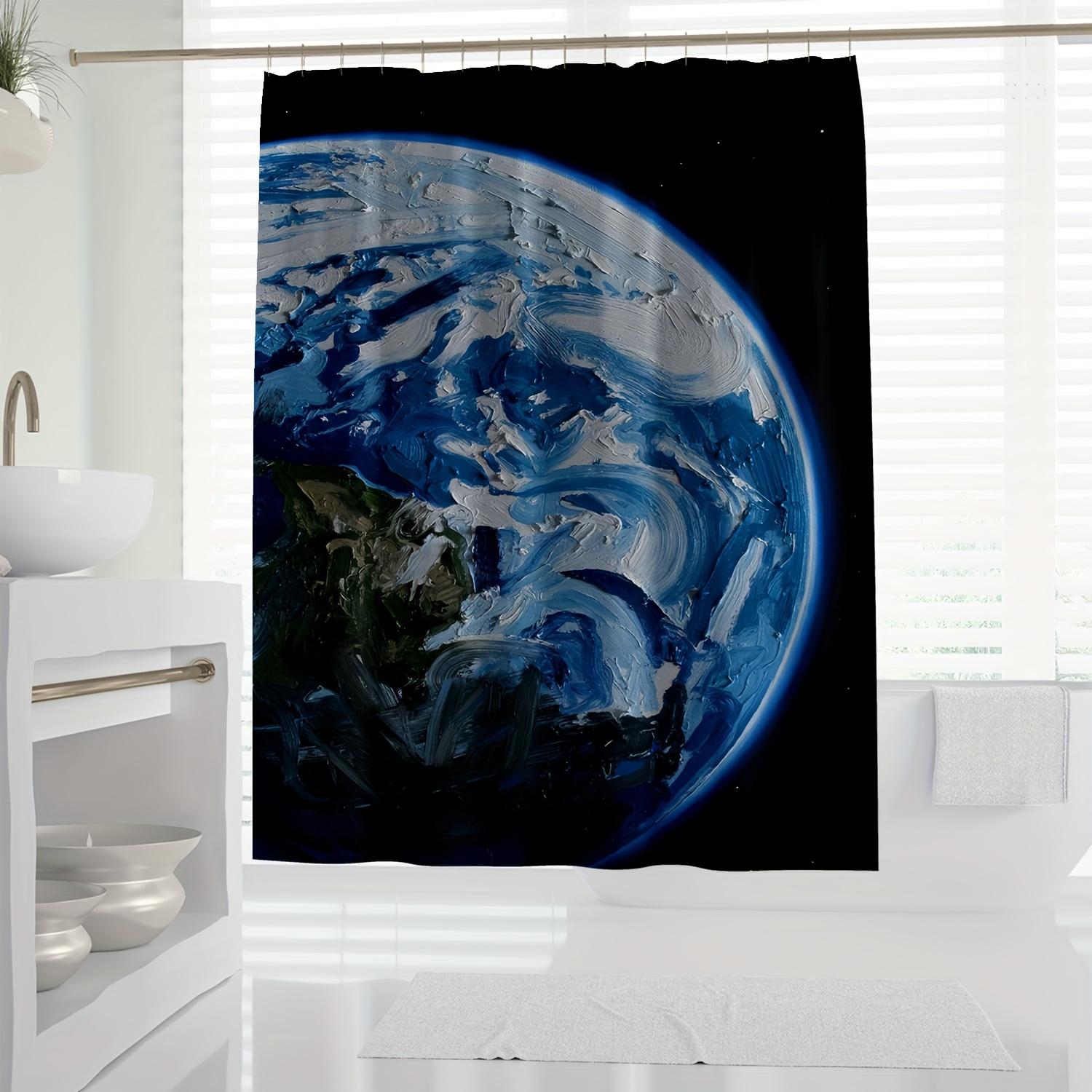 

1Pc Modern Abstract Hand-Painted Earth Design Shower Curtain, Stylish Digital Printed Bathroom Decor, Water-Resistant Bath Drape W60H190(CM)-1 Pcs