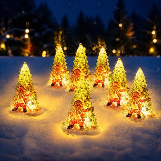 Outdoor Solar Christmas Decorations Garden Light, Santa Tree Resin Yard Stake Decor with Auto Sensor LED Landscape Warm Glow, Waterproof Lawn Lamp for