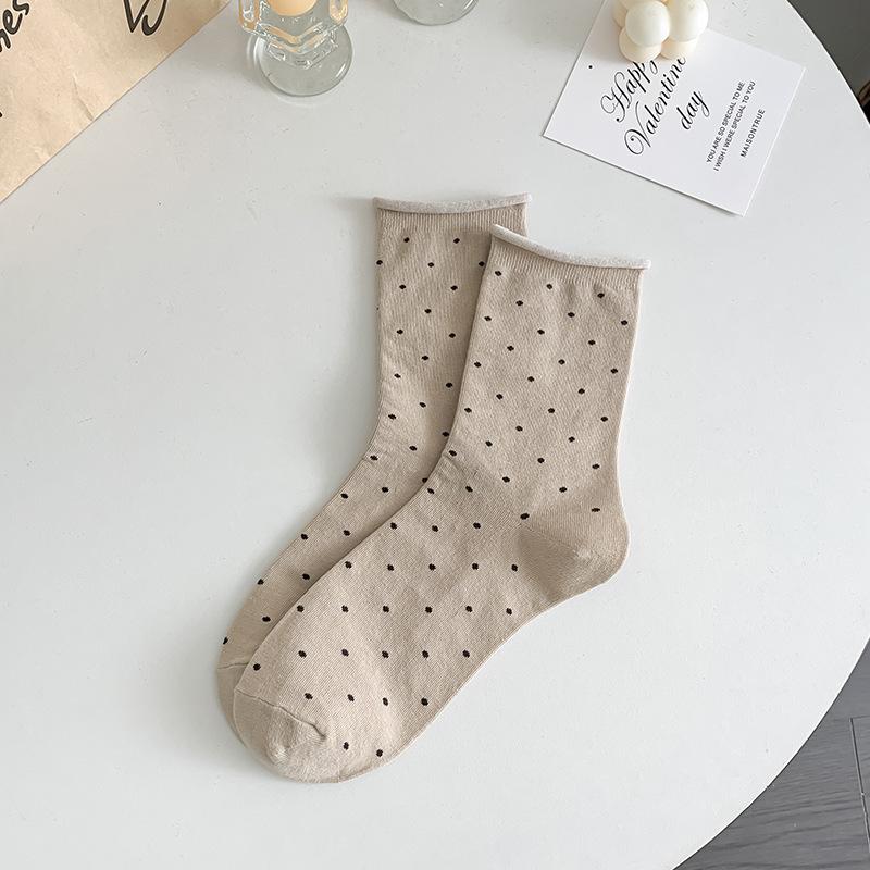 Women's Summer Thin Pure Cotton Poll Dot Crimped Boneless Tube Pile Socks