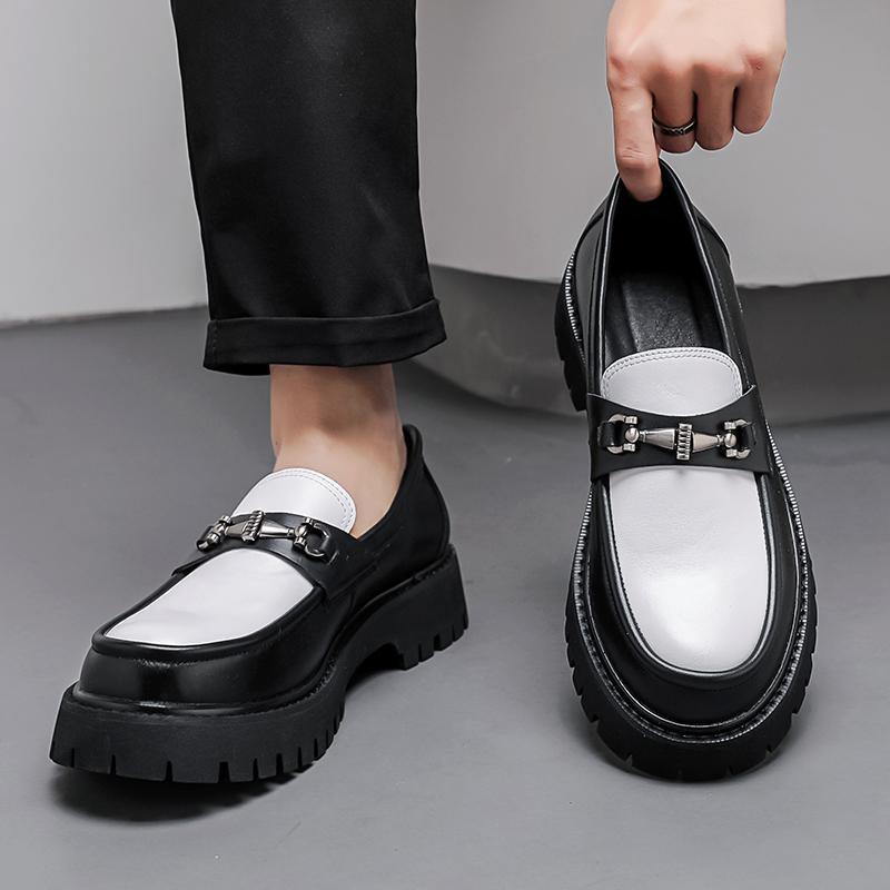 Fashion New Men's Loafers Thick Bottom Height Increasing Style Daily Fashion Party Black and White Color Blocked Outdoor Shoes 38-46