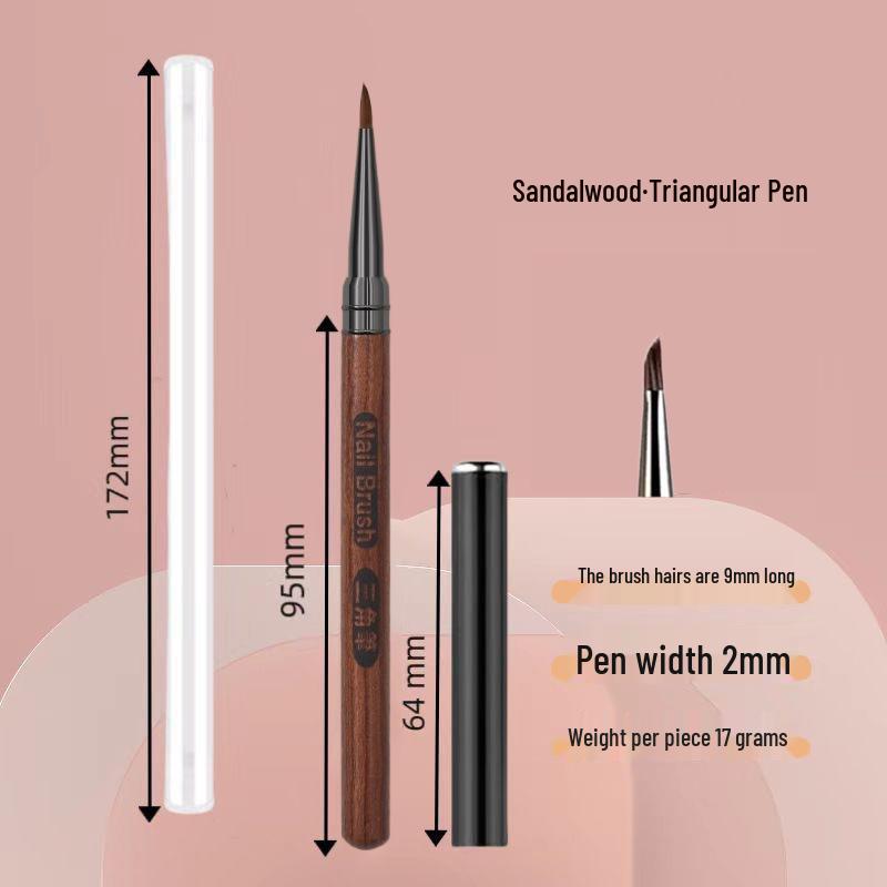 Japanese Sandalwood Nail Art Brush Set: Includes Round, Square, Triangle Brushes & Gel Brush, Ideal for Nail Salons