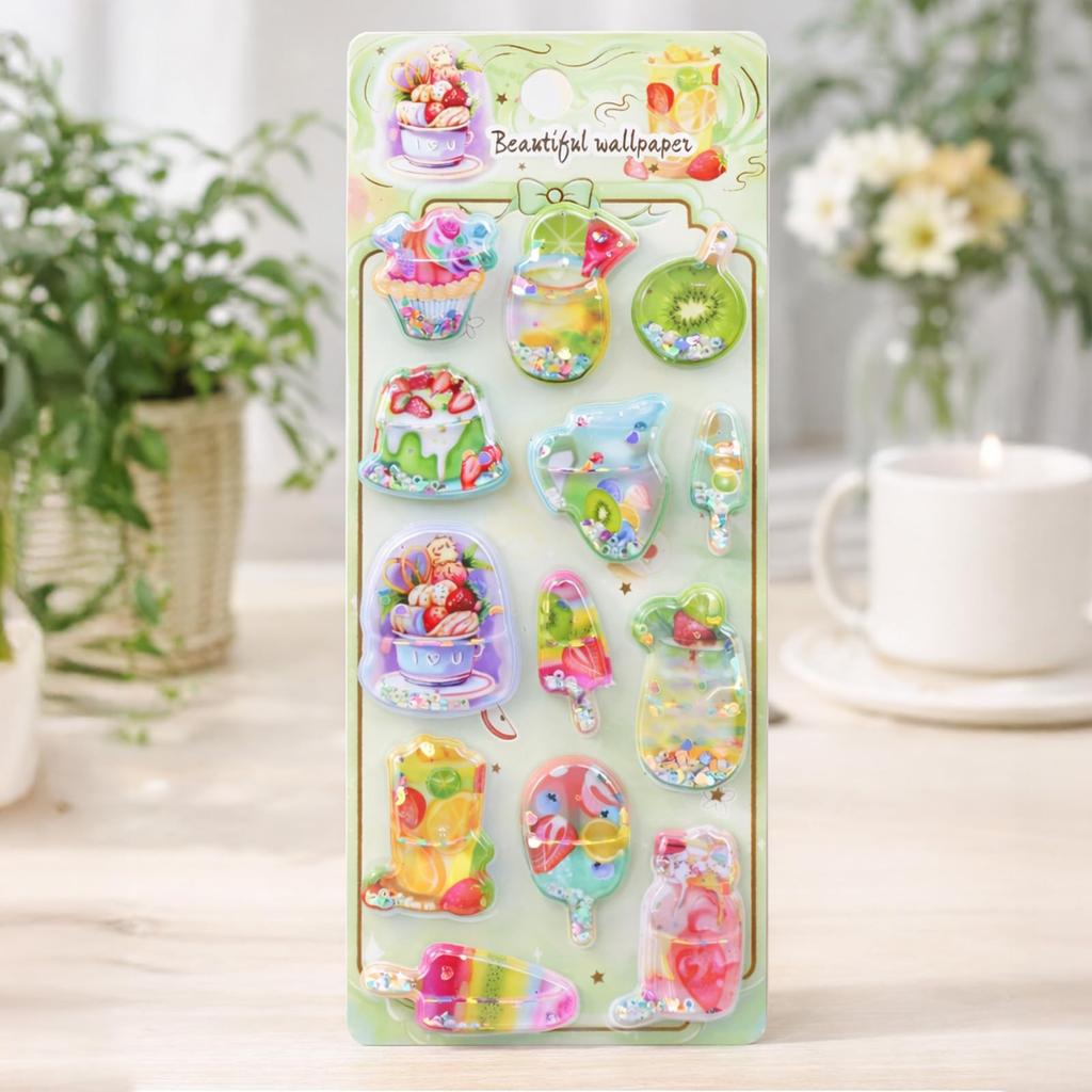 Being Oshiripunipuni Seal Cute Puffy 3D Marshmallow Squishy Sticker Water Seal 4 Sheets Cupcake Pattern