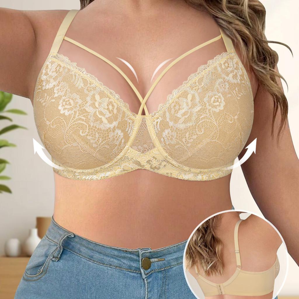 Plus Size Sexy Bra Lace Underwear Crossover Design Soft Underwire Adjustable Straps Bra
