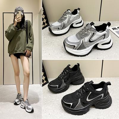 Small Size Platform Silver Fashion Dad Shoes Women's New Versatile Casual Shoes Heightening Lightweight Sports Shoes Trendy Shoes