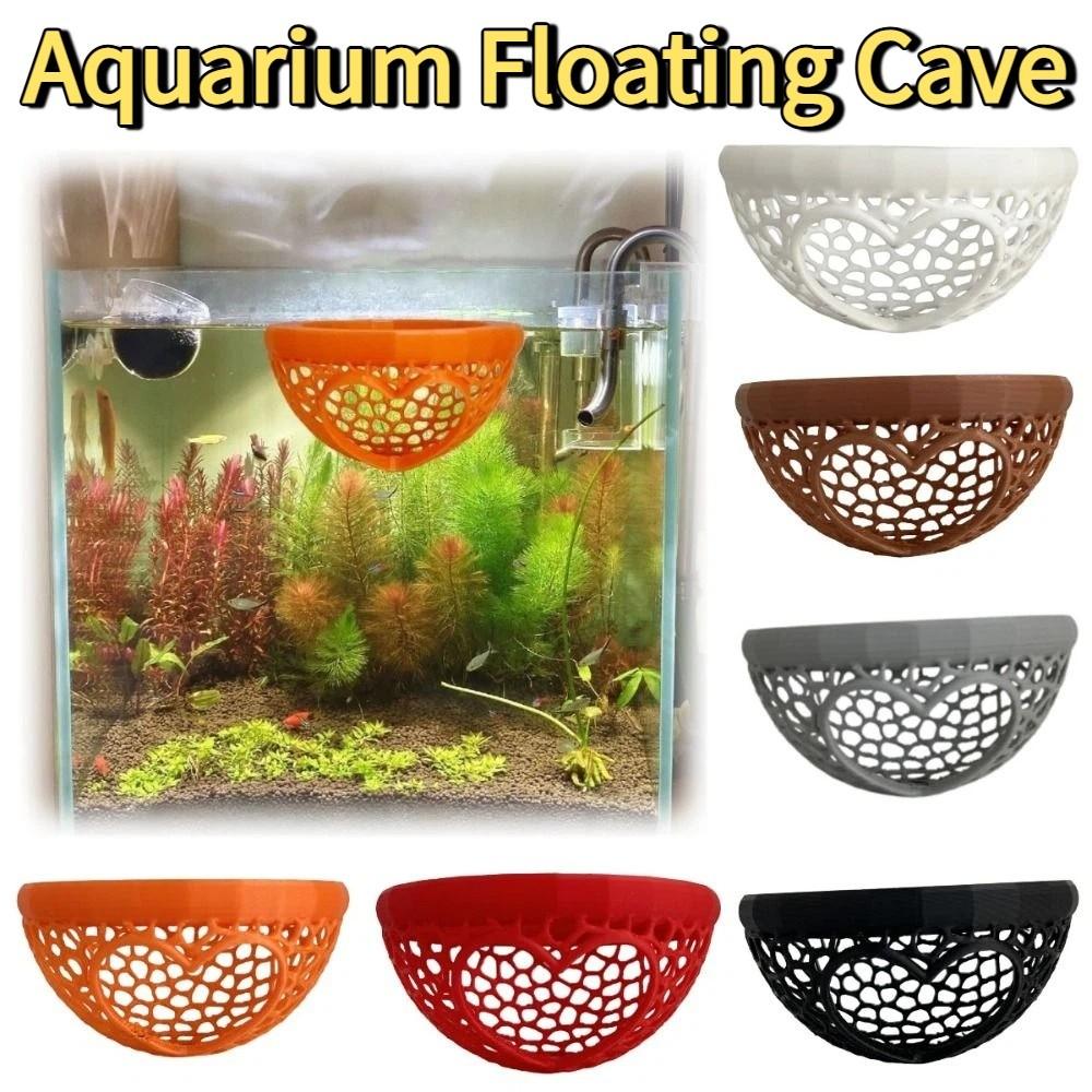 3-in-1 Aquarium Floating Cave 3D Printing Safe Hammock Feeding Ring & Resting Spot Breathable Hollow Fish Shrimp Hideout Shelter