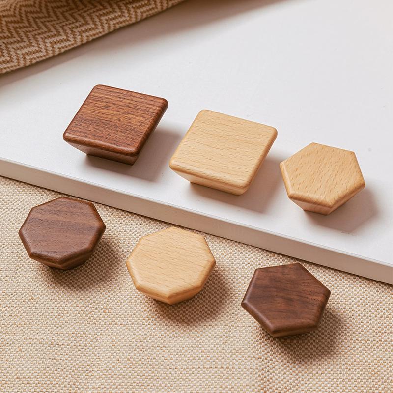 Wooden Handle Hexagon Square Round Drawer Knob Cupboard Closet Knobs Kitchen Cabinet Door Handle Furniture Decoration Wood Knobs