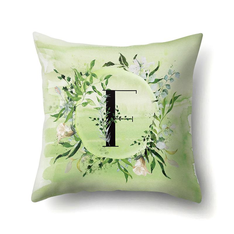 Polyester Pillowcase Car Decoration Small Fresh Green Leaves 26 English Letter Printing Pillow Cushion Cover