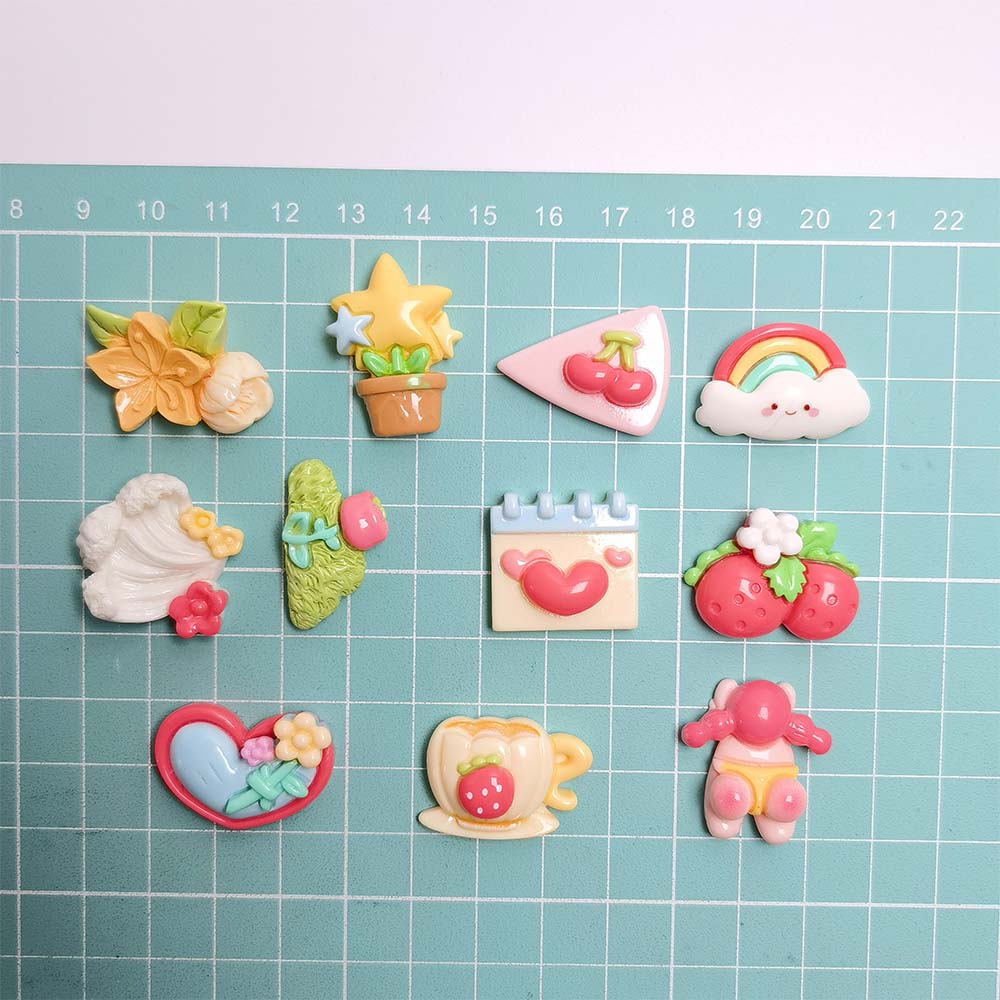 100pcs Cartoon Green Plant Flowers Flatback Resin Cabochon for Phone Hair Accessories DIY Scrapbooking Valentines Decor Craft