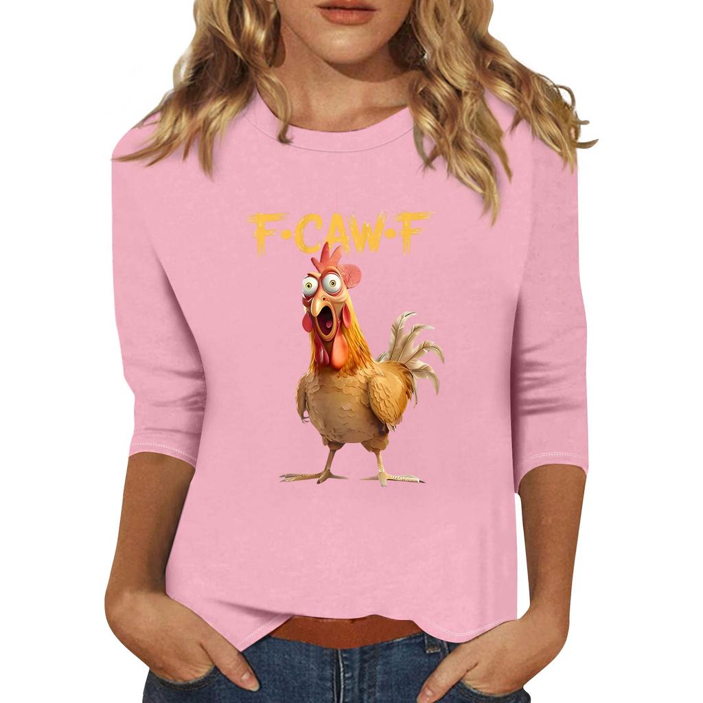 Women's Fashion Casual Three-Quarter Sleeve Printed  Neck T-Shirt Top