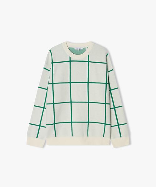 River Classy [24Fw] Lkw51422 Off-White Check Pattern Round Knit Off-White/095