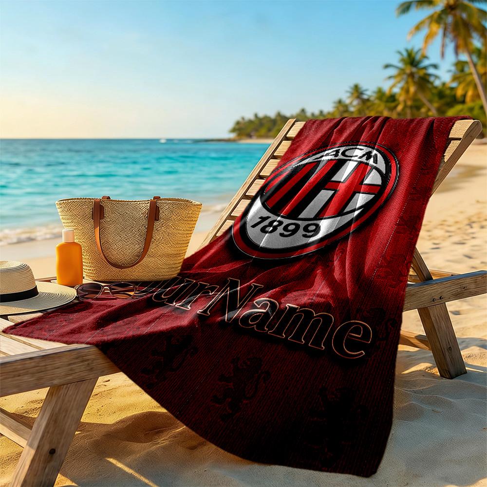 Ac Milan Personalized Text Beach Towel Super Soft Microfiber Quickdry Fabric Suitable for Swimming Gym Camping Yoga Vacation