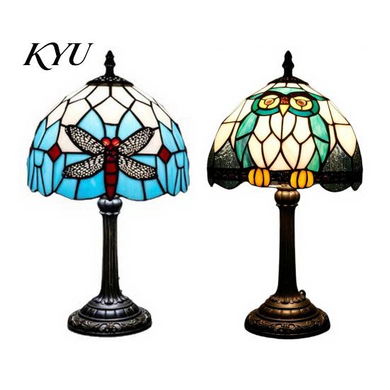 Vintage Dragonfly Bedside Lamp Tiffany Stained Glass Table Lamp, Blue Night Light, Style Ornament Decorative Atmosphere for Bedroom Living Room