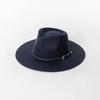 Autumn Winter French Style Pure Wool Fedora Hat With Belt Men Women Vintage Jazz Felt Cap Big Brim Stylish Casual Warm Dress Hat