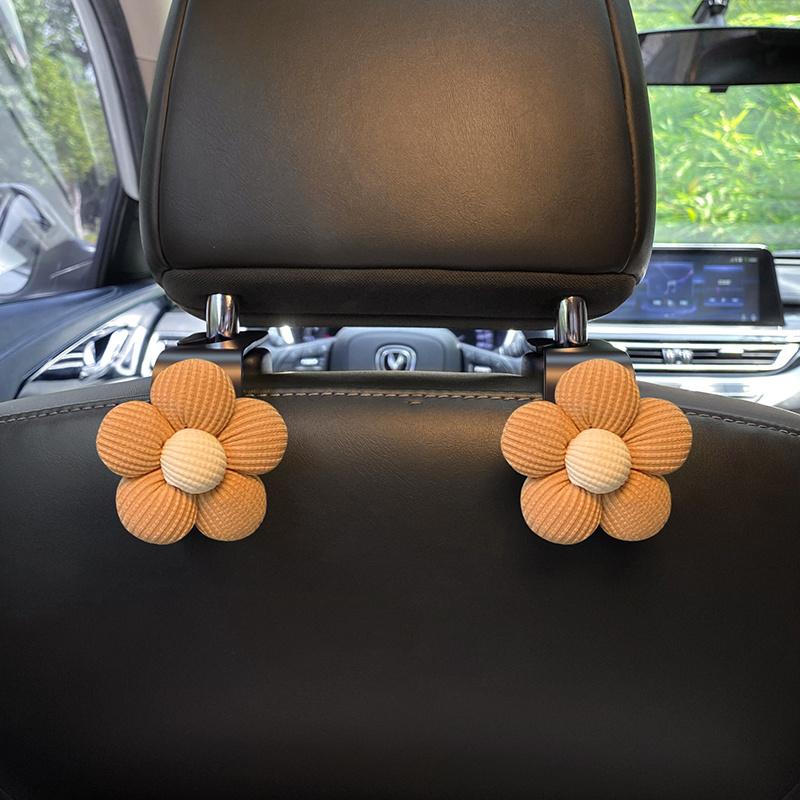 2PCS Cute Cartoon Flower Car Seat Back Hooks Storage Vehicle Headrest Organizer Hanger for Groceries Bag Handbag Auto Decor