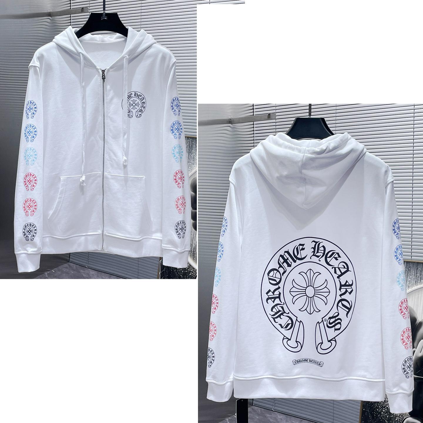 

8603 ХРОМІЗОВАНІ СЕРЦЯ 2025 Новинка весни та осені, великі розміри, тонкий стиль, класичний стиль, з логотипом, блискавкою, светр з капюшоном для пар S білий