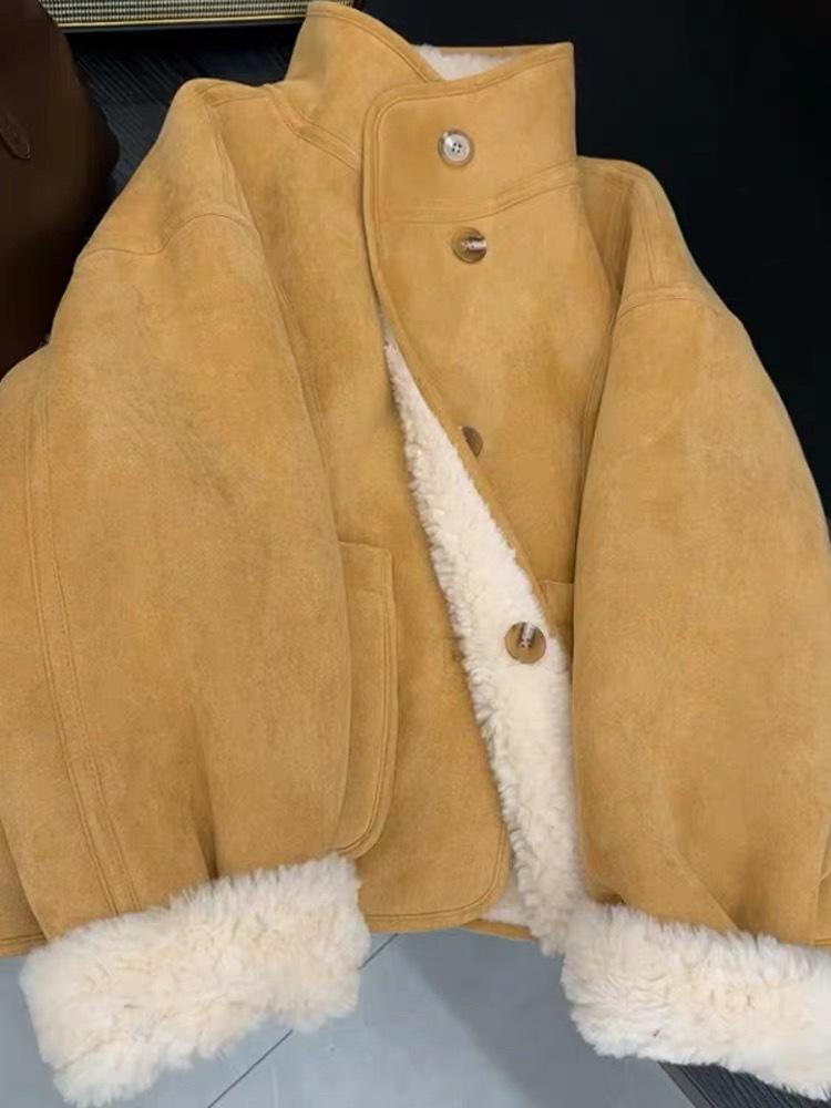 Reversible Women's Lambswool Fur Jacket - Stand Collar, 2025 Autumn/Winter Collection