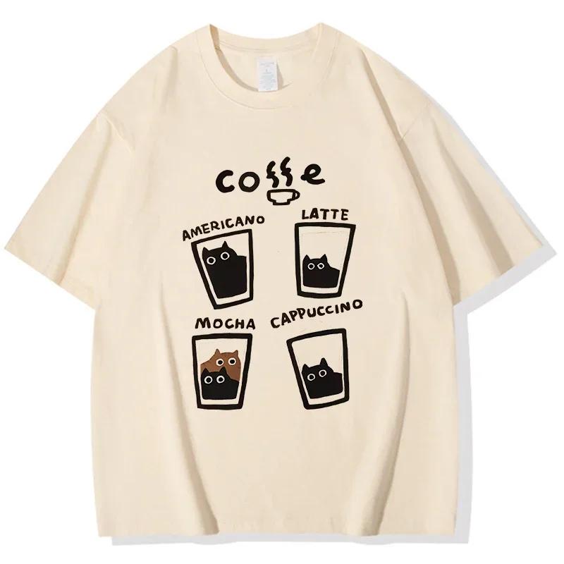 Camiseta Retro americana a la moda para mujer camisetas de veranocamisetas divertidas de gato y café ropa gráfica ropa de