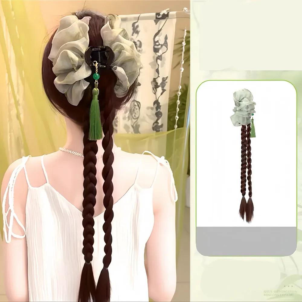 

Новый китайский синтетический хвост из искусственных волос, скрученная коса на заколке, длинный хвост с кисточкой в акварельной технике, модный аксессуар для ханьфу темно-коричневого
