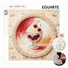 Cherry Sundae Dessert Framed Pearl Painting Kit DIY 3D Sparkling Bead Canvas Art Relaxing Handmade Craft Gift for Women for Home Decoration