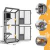4-Tier Large Outdoor Cat Catio, Cat Enclosure with Wheels, Waterproof Roof, 4 Doors & Resting Box, Grey/Black