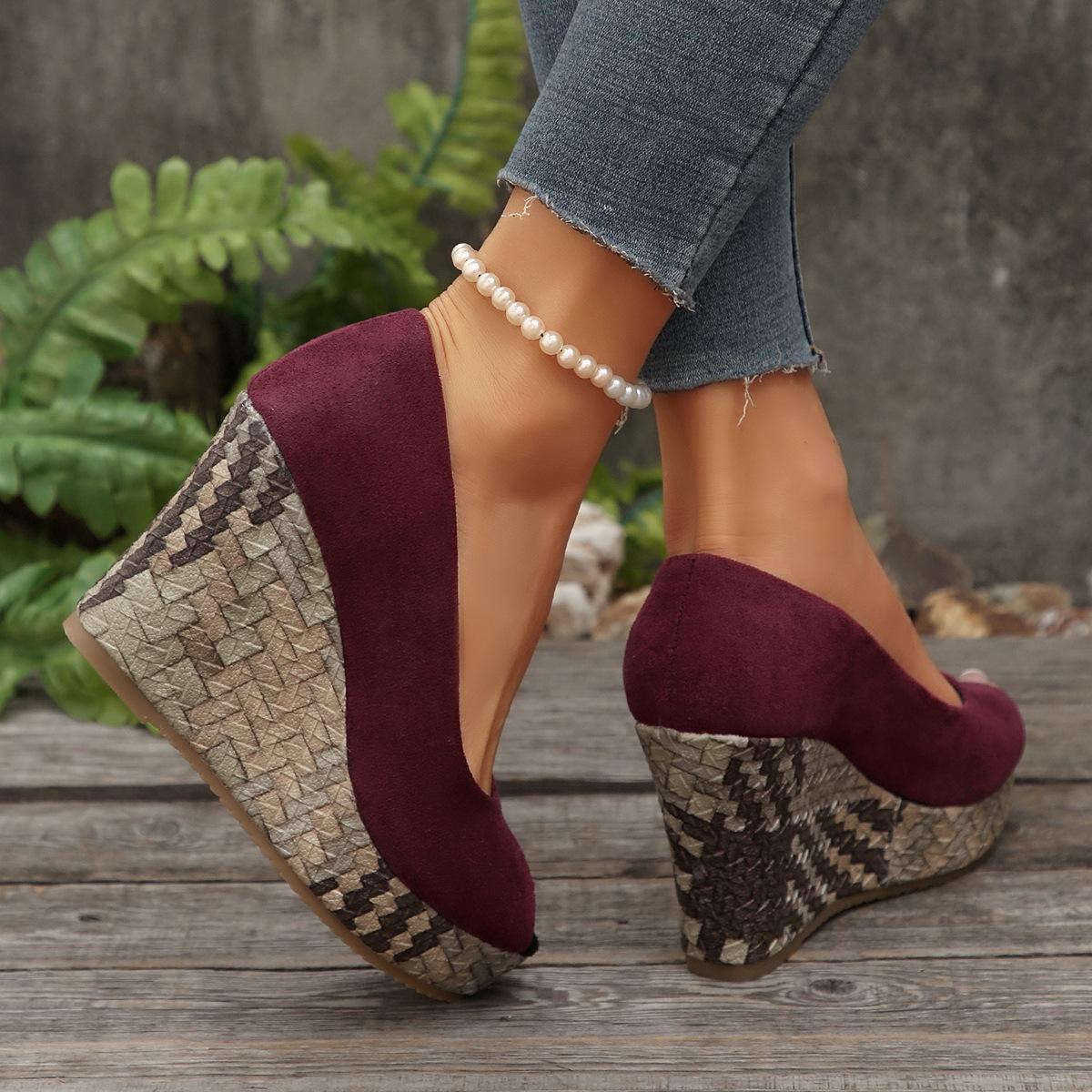 

2025 spring slope heel high heels fish mouth shoes single shoes large size 40-43 women s shoes foreign trade Chengdu waterproof table 43 бордовий