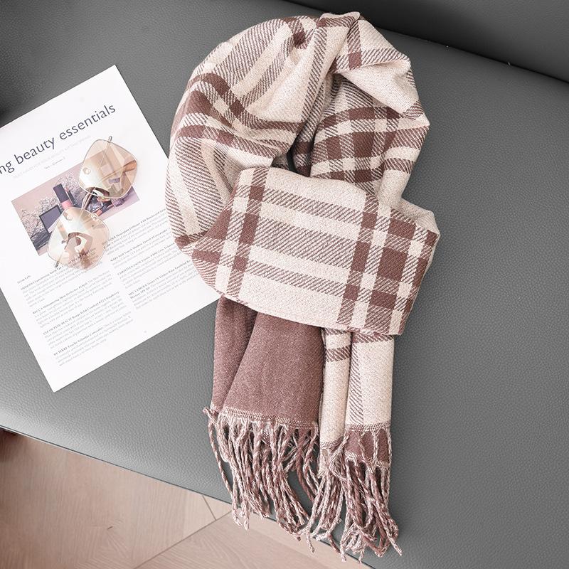 Women'S High-End Cashmere Plaid Scarf, Warm And Soft, Versatile Scarf, Shawl Dual-Purpose