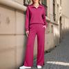 Damen 2-teiliges Freizeit-Outfit-Set mit durchgehendem Reißverschluss, Kragen und langen Ärmeln sowie Hose mit weitem Bein