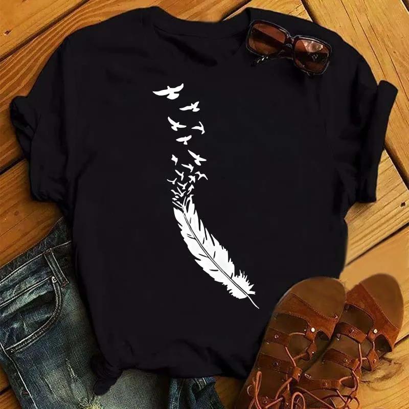 Watercolor Butterfly Heart Printed T Shirt New Women Black T Shirt Harajuku Cute Graphic Tee Shirt Ladies Casual FeUnisex Tops Tee
