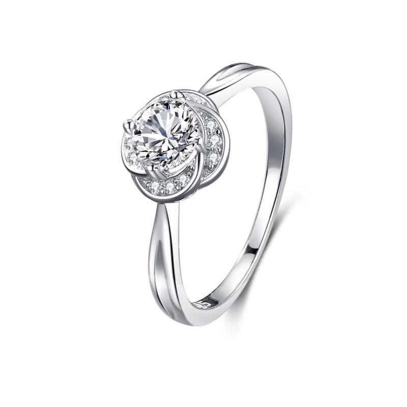 S925 Sterling Silver Women's Ring - White Gold Electroplated, Classic Rose Design, Light Luxury Finger Jewelry