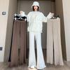 Women's High Waist Micro Flare Tassel Drape Knit Pants - Coffee Color