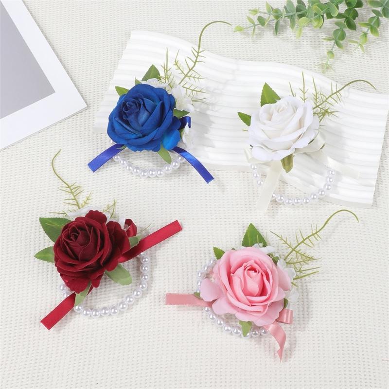 Wedding Boutonniere Wristlet Pearls With Artificial Floral Design For Bridesmaids Grooms Formal Outfit