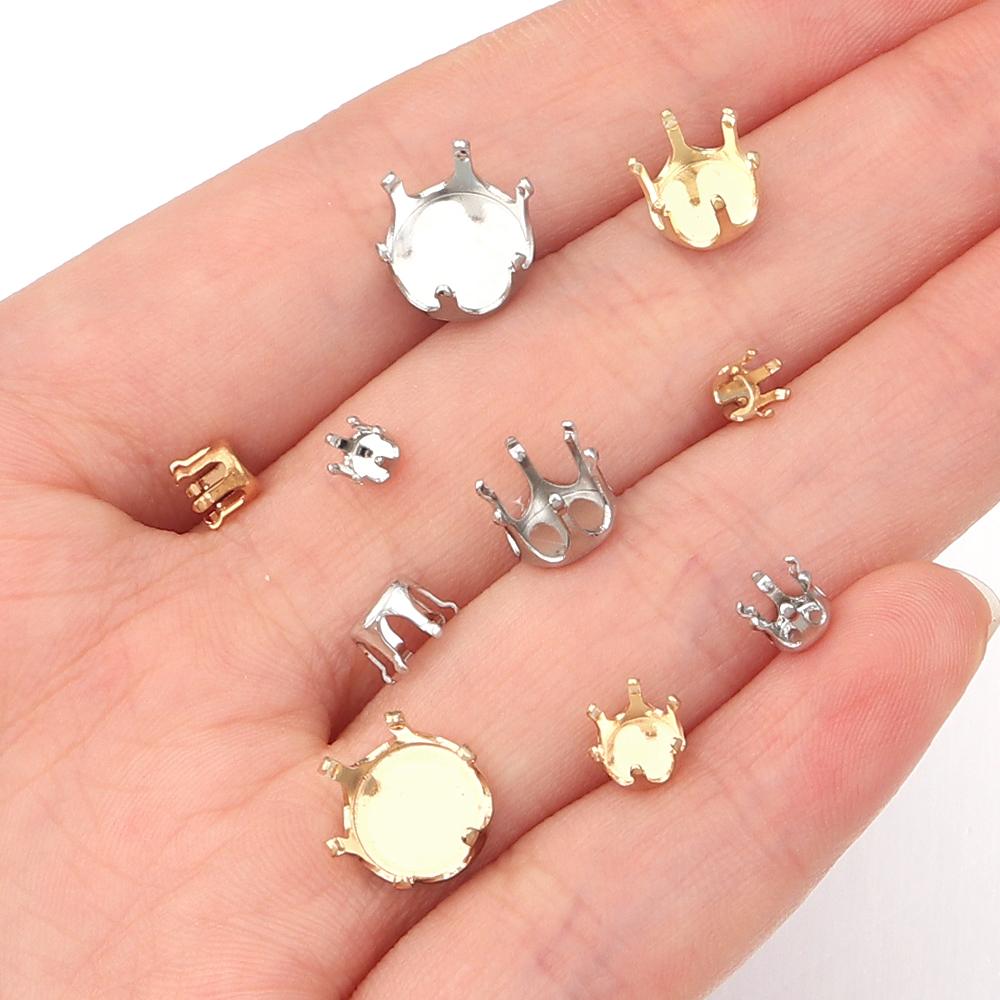 20-100pcs Square Round 4 5 6 7 8 10mm Crystal Glass Cabochons Base Metal Claw Settings Stud Earring Base Cabochon Came Tray