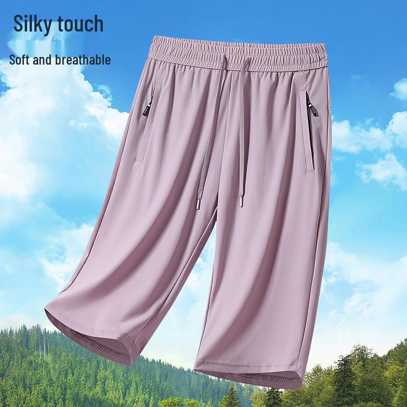 Unisex Quick-Dry Elastic Capris - Plus Size, Ice Silk, Loose Fit for Outdoor and Running