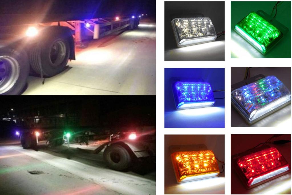 Morytrade Truck Accessories 24V LED Square Side Bus Marker Amber Emerald for Large Trucks Lamps, Downlights, Waterproof, Square, 10-Piece Set, Green,