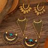 Vintage Boho Hollow Floral Hoop Earrings for Women Geometric Retro Earring Party Jewelry Gifts